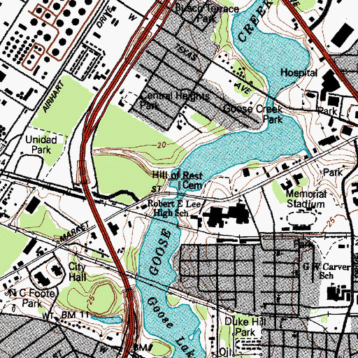 Topographic Map of Lee High School - Goosecreek, TX