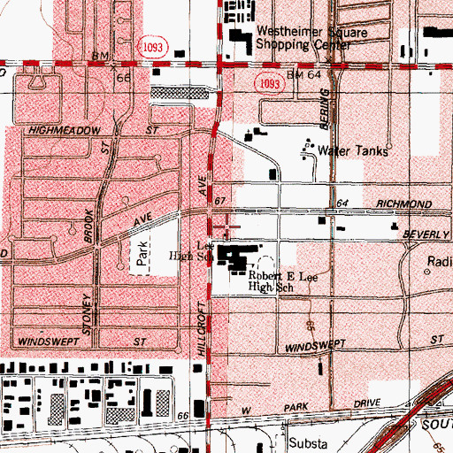 Topographic Map of Lee High School - Houston, TX