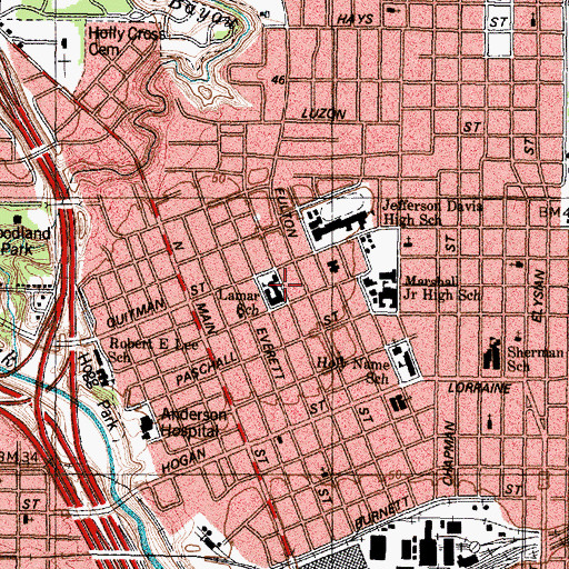 Topographic Map of Lamar Elementary School, TX