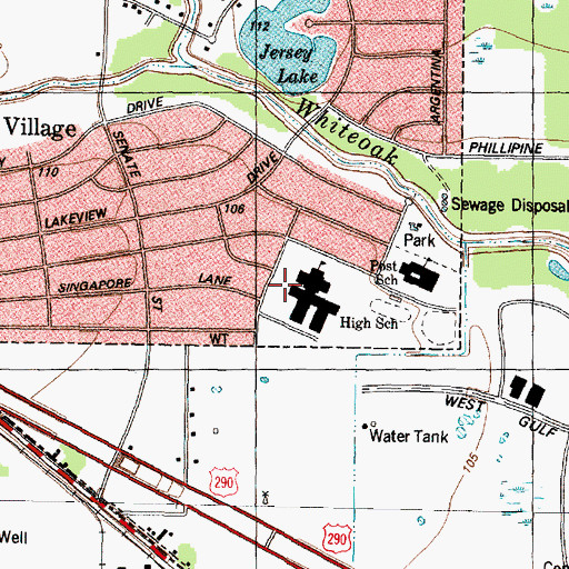 Topographic Map of Jersey Village High School, TX