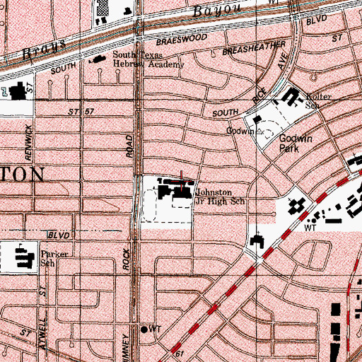 Topographic Map of Johnston Middle School, TX