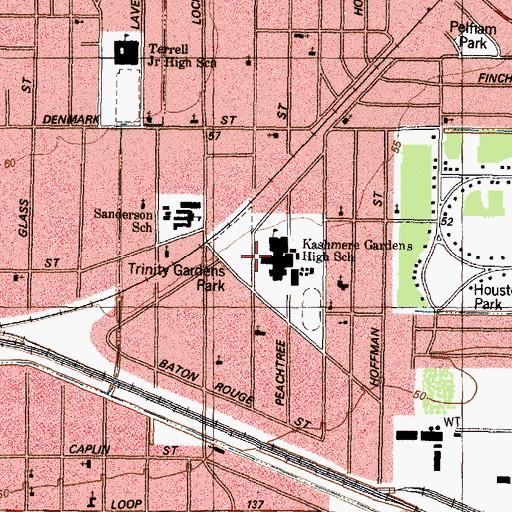 Topographic Map of Kashmere High School, TX
