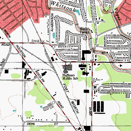 Topographic Map of Hoffman Middle School, TX