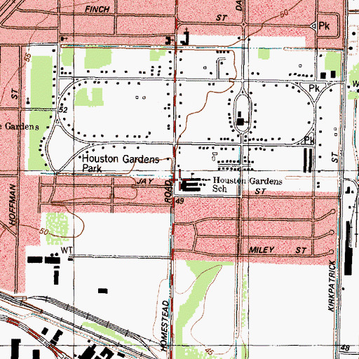 Topographic Map of Houston Gardens Elementary School, TX