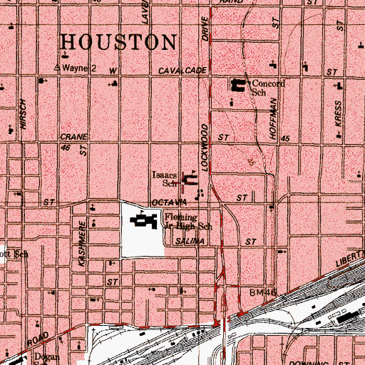 Topographic Map of Isaacs Elementary School, TX