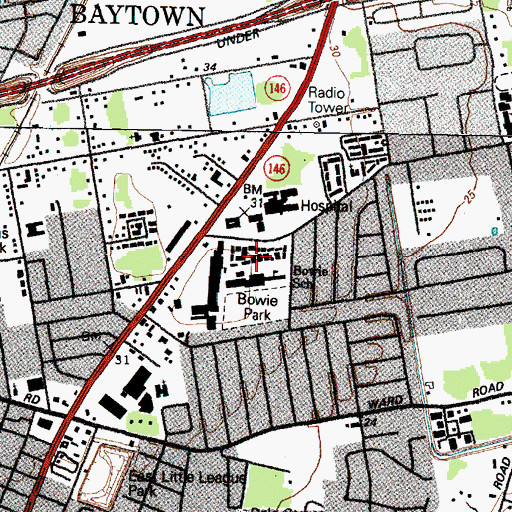 Topographic Map of James Bowie Elementary School, TX