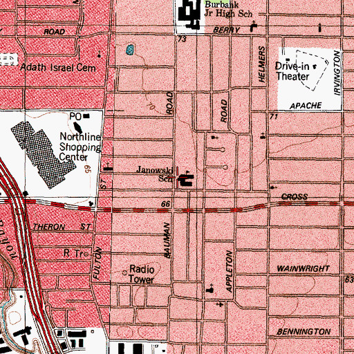 Topographic Map of Janowski Elementary School, TX