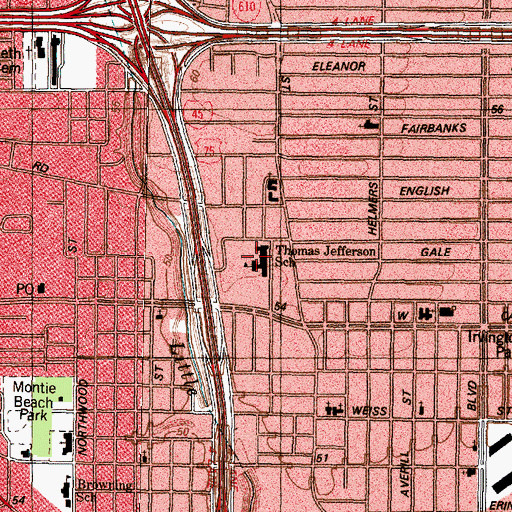 Topographic Map of Jefferson Elementary School, TX