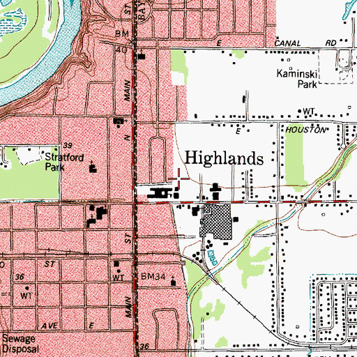 Topographic Map of Highlands Elementary School, TX