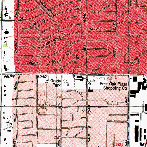 Topographic Map of Grady Middle School, TX