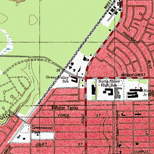 Topographic Map of Green Valley Elementary School, TX