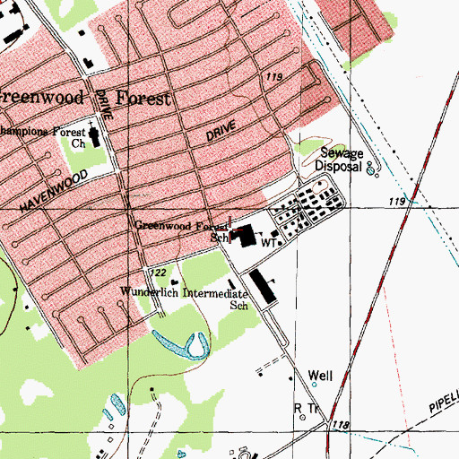 Topographic Map of Greenwood Forest Elementary School, TX