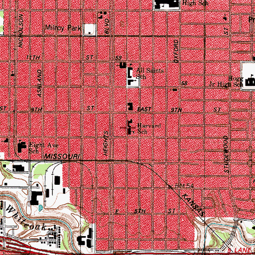 Topographic Map of Harvard Elementary School, TX