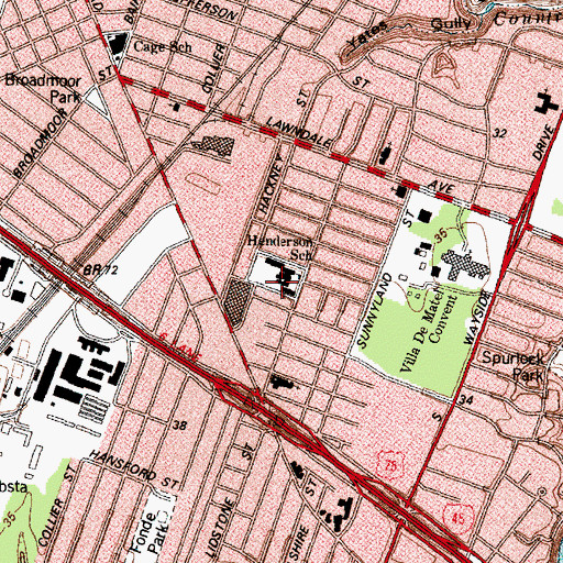 Topographic Map of Henderson J Elementary School, TX