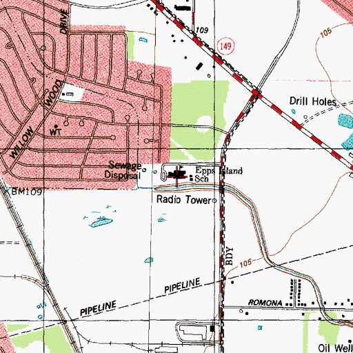 Topographic Map of Epps Island Elementary School, TX