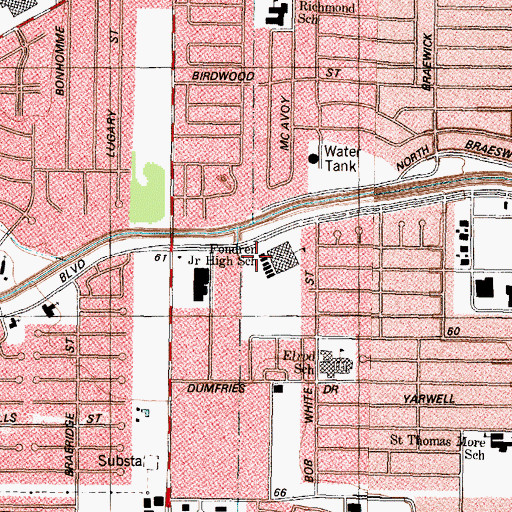 Topographic Map of Fondren Middle School, TX