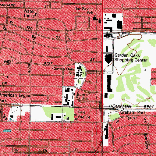 Topographic Map of Garden Oaks Elementary School, TX