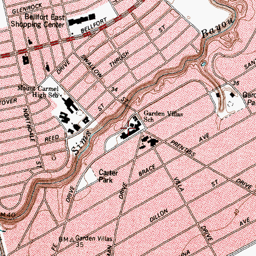 Topographic Map of Garden Villas Elementary School, TX