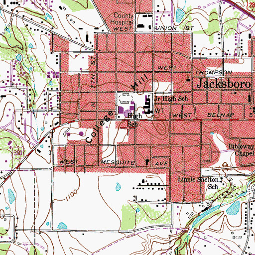 Topographic Map of Jacksboro Alternative School, TX