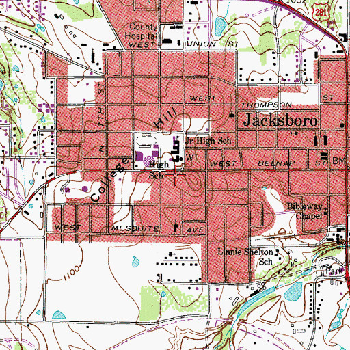 Topographic Map of Jacksboro Elementary School, TX