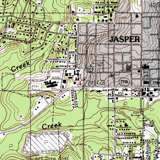 Topographic Map of Jasper Middle School, TX