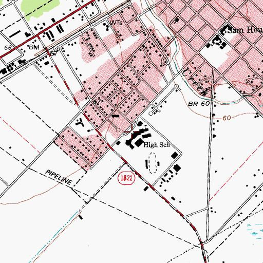 Topographic Map of Edna High School, TX