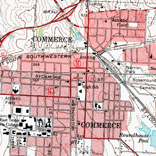 Topographic Map of Commerce Middle School, TX