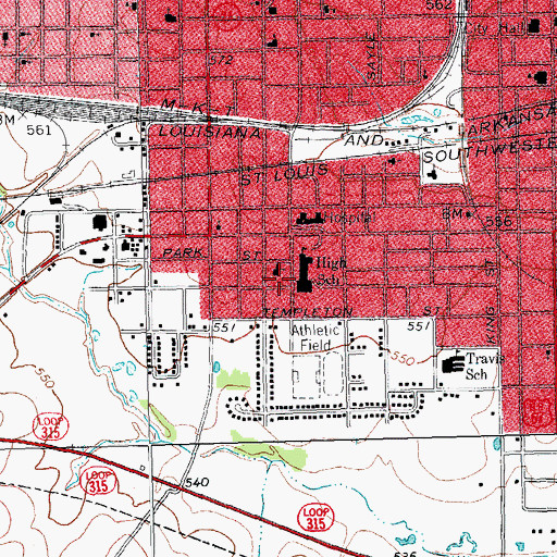 Topographic Map of Greenville Middle School, TX