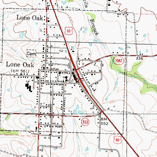 Topographic Map of Lone Oak Elementary School, TX