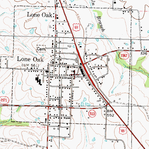 Topographic Map of Lone Oak Middle School, TX