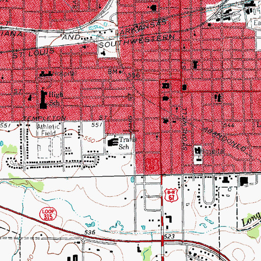 Topographic Map of Travis Elementary School, TX