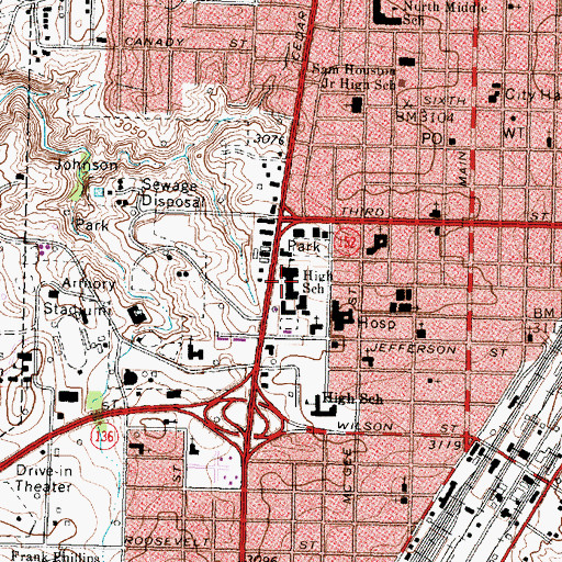 Topographic Map of Borger High School, TX