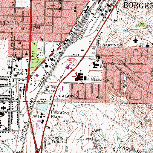 Topographic Map of Borger Middle School, TX