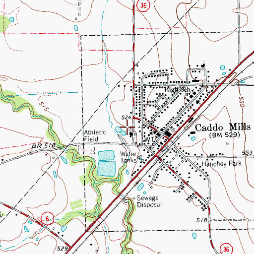 Topographic Map of Caddo Mills Middle School, TX