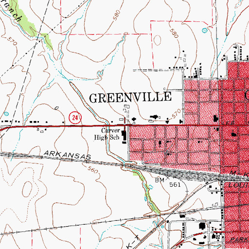 Topographic Map of Carver Elementary School, TX