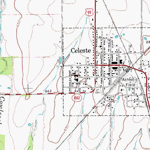 Topographic Map of Celeste Elementary School, TX