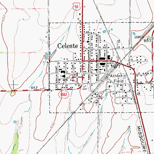 Topographic Map of Celeste Junior High School, TX