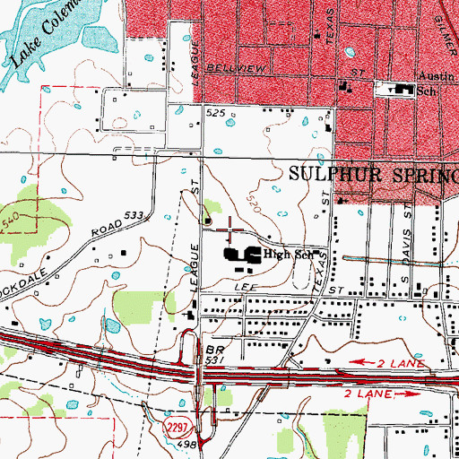 Topographic Map of Sulphur Springs Middle School, TX