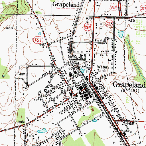 Topographic Map of Grapeland High School, TX