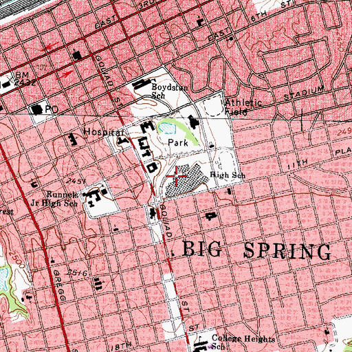 Topographic Map of Big Spring High School, TX