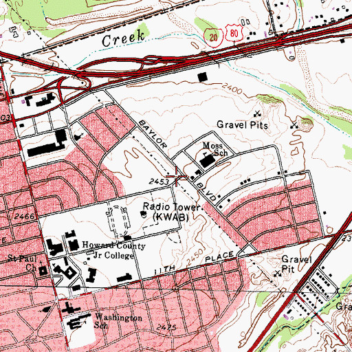 Topographic Map of Moss Elementary School, TX