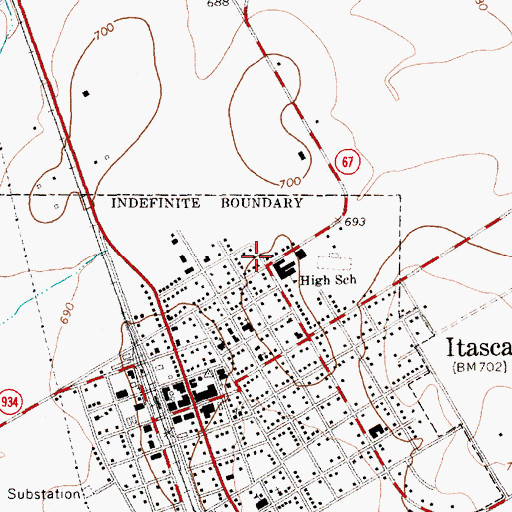 Topographic Map of Itasca Junior High School, TX