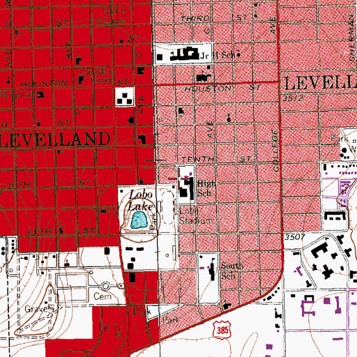 Topographic Map of Levelland Middle School, TX