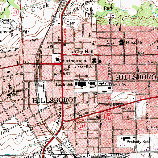 Topographic Map of Hillsboro High School, TX