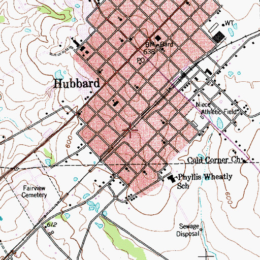 Topographic Map of Hubbard Middle School, TX