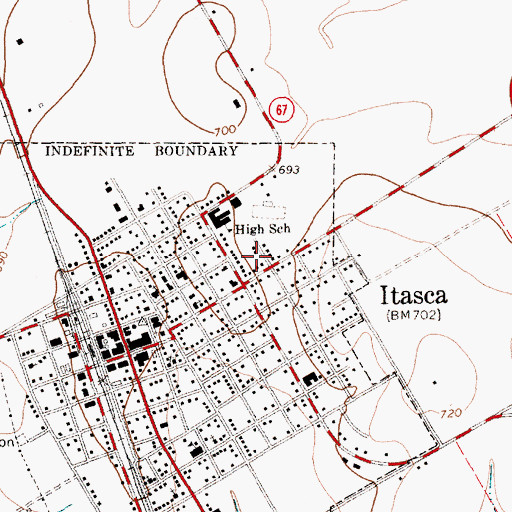 Topographic Map of Itasca High School, TX