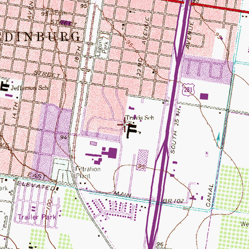 Topographic Map of Travis Elementary School - Edinburg, TX
