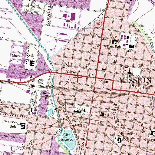 Topographic Map of One Stop Multiservice High School, TX