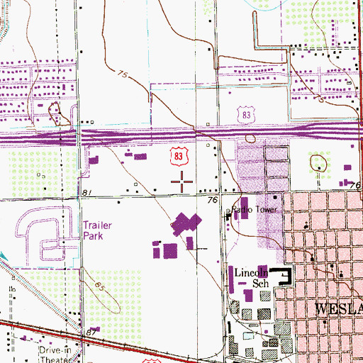 Topographic Map of Weslaco High School, TX