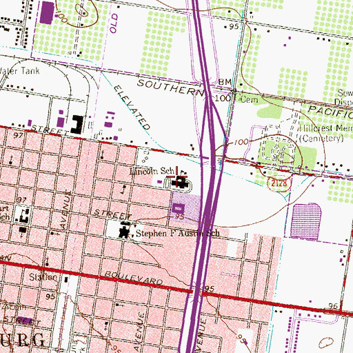 Topographic Map of Lincoln Elementary School, TX